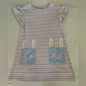 Cat & Jack Lavender Striped Dress with Bunny Pockets & Ruffled Cap Sleeve 5T
